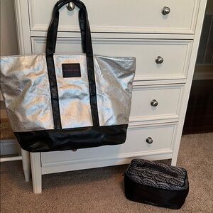 Victoria's Secret Silver and Black Tote with Sophisticated Design-New